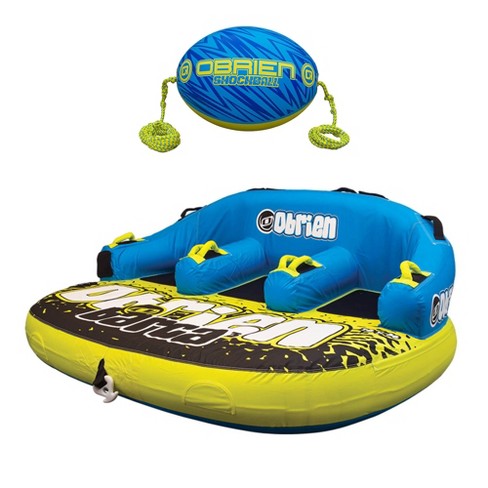 O'brien Barca 3 Kickback 3 Person Towable Water Tube W/ Easy Attach, Blue &  Oval Shock Ball & Towable Tube Rope Float W/ Lightning Valve, Blue : Target