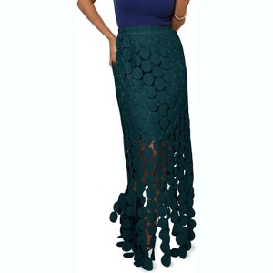 Boho Hollow Out Maxi Skirt for Women, High Waisted Long Skirt with Fringe Hem for Summer - 1 of 4