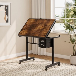 Gulches 1000 Pieces Jigsaw Puzzle Metal Table with 4 Trays 2 Drawers Wooden Protective Cover 4 Lockable Wheels Adult Gift - 1 of 4