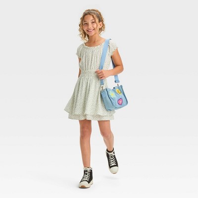 Girls&#39; Mini Crossbody Bag Tote with Denim Patches - art class&#8482; Blue_4