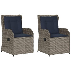 vidaXL - Reclining Patio Chairs Set - Grey Poly Rattan & Navy Cushions - Adjustable Backrest Armchairs for Garden/Deck/Outdoor Lounging - 1 of 4
