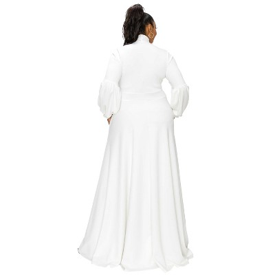 Ivory One Shoulder Maxi Dress with Bishop Sleeves