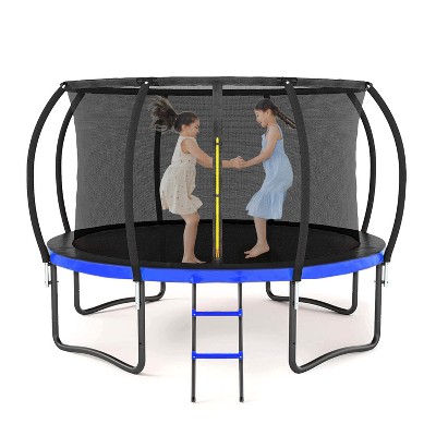 144.00"12FT Outdoor Big Trampoline With Inner Safety Enclosure Net, Ladder, PVC Spring Cover Padding, For Kids, Black&Blue Color