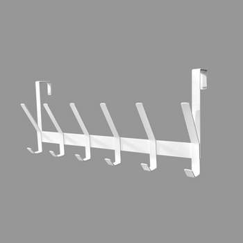 Melannco 18X6 Inch Over The Door MDF Coat Rack With 4 Silver Metal Hooks  White 