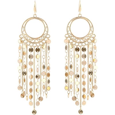 Bohemian Boho Tassel Dangle Drop Earrings for Women – Lightweight Filigree Gypsy Coin Chandelier Disc Charm Hoops – Included Gift Box