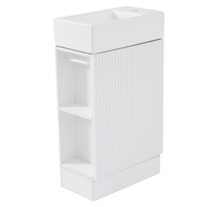 ChicFurnit Bathroom Storage Cabinets Bathroom Floor Storage Cabinet Functional Bathroom Cabinet with Drawer for Bathroom, White, 18.6"*10.6"*33.2" - 1 of 4
