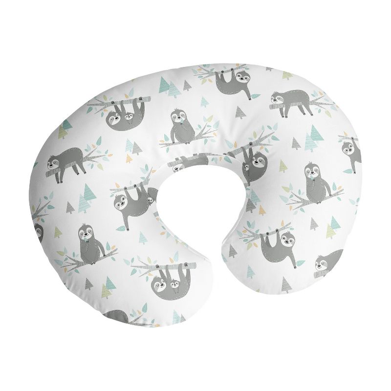 Sweet Jojo Designs Gender Neutral Support Nursing Pillow Cover (Pillow Not Included) Sloth Blue Grey and White, 1 of 6