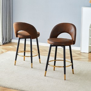 Sapphtopaz Swivel Bar Stools Set of 2 Upholstered Bar Chair with Metal legs Mid-Back Counter Height Dining Chair for Kitchen, Living Room - 1 of 4