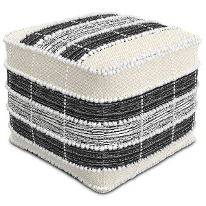 Highland Square Pouf White/Beige/Black - WyndenHall: Indoor/Outdoor, UV Resistant, 250lb Capacity - 1 of 4