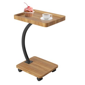 C-Shaped Side Table with Wheels - 360° Rotating End Table with 2-Layer Storage - 1 of 4