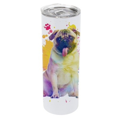 100 North 20 Ounce Stainless Steel On the Go Travel Tumbler With Push Top Lid, Pug Dog Paint Splatter