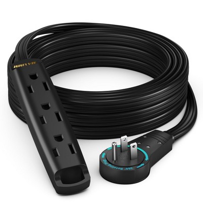360 Degree Rotating Flat Extension Cord, 3-Outlet 1-Sided, 16 AWG