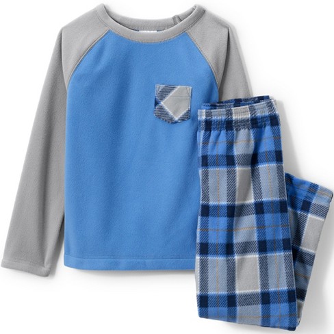 Lands' End Kids Long Sleeve Pocket Fleece Pajama Set - 2 - Chicory