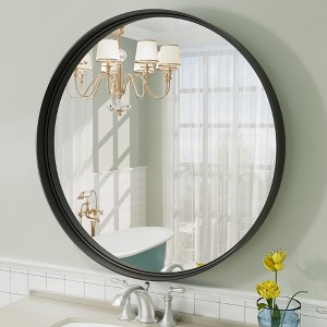 Apmir Round High Quality Aluminum Alloy Framed French Cleat Mounted Wall Decor Bathroom Vanity Mirror in matte black with 5-Year Warranty - 1 of 4