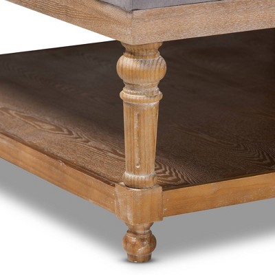Gray Linen Tufted Cocktail Ottoman with Storage Shelf