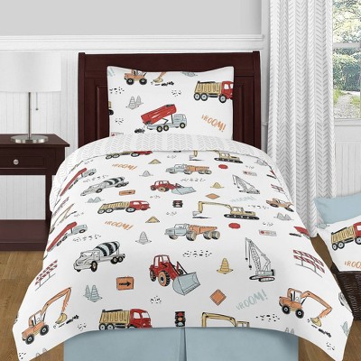 Kids Zone Home Linen 3pc Full/Queen Bedspread Coverlet Quilt Set for Boys Construction Work Road Trucks Blue Red and Yellow 