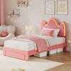 Twin Size Boucle Princess Bed Frame for Kids/Girls -Upholstered with Flower Headboard, LED Platform Bed with Storage Drawers, Solid Wood Slats Support - 3 of 4