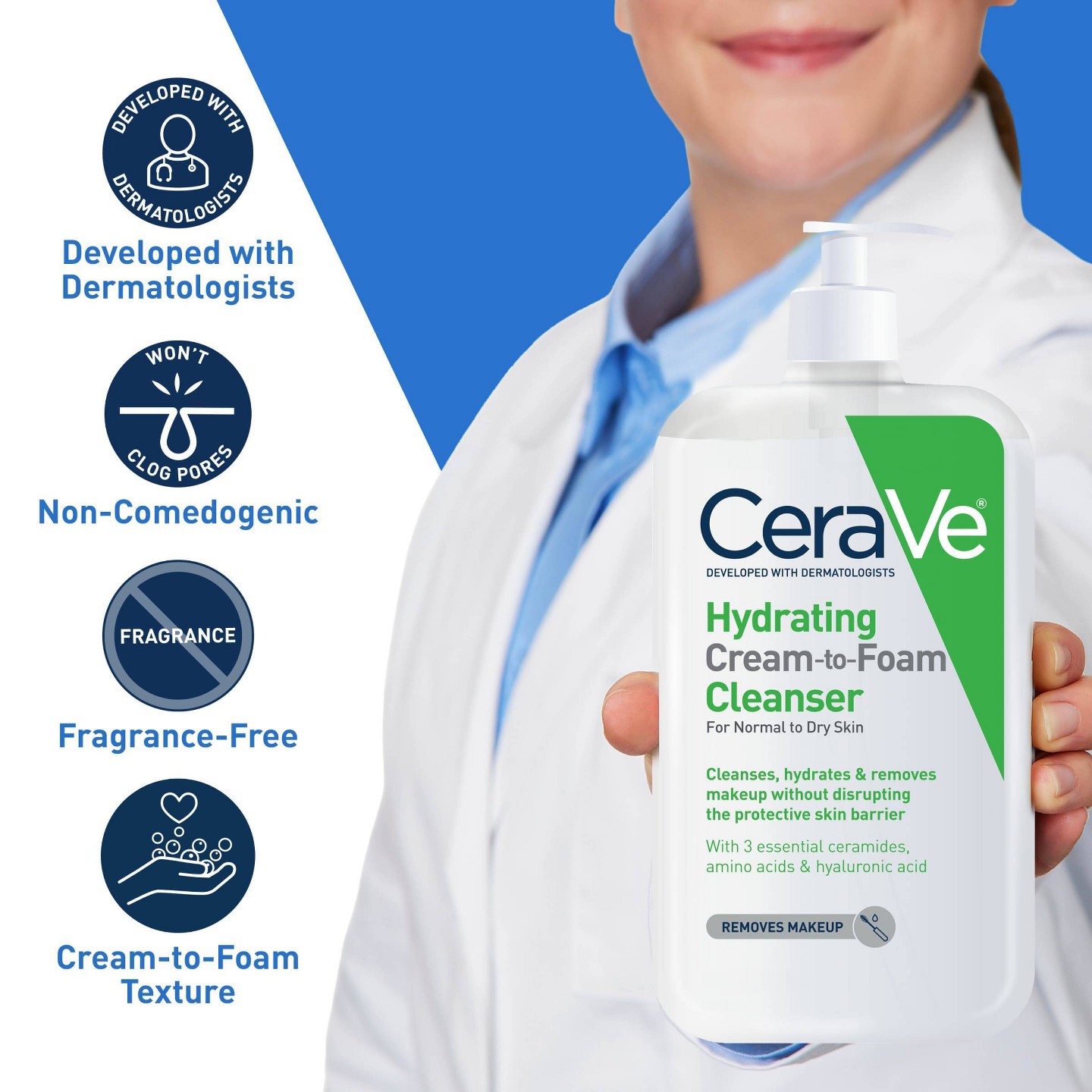 Увлажняющий крем-пенка для умывания CeraVe для нормальной и сухой кожи, 16 fl oz, цвет: Кремовый — фото 5