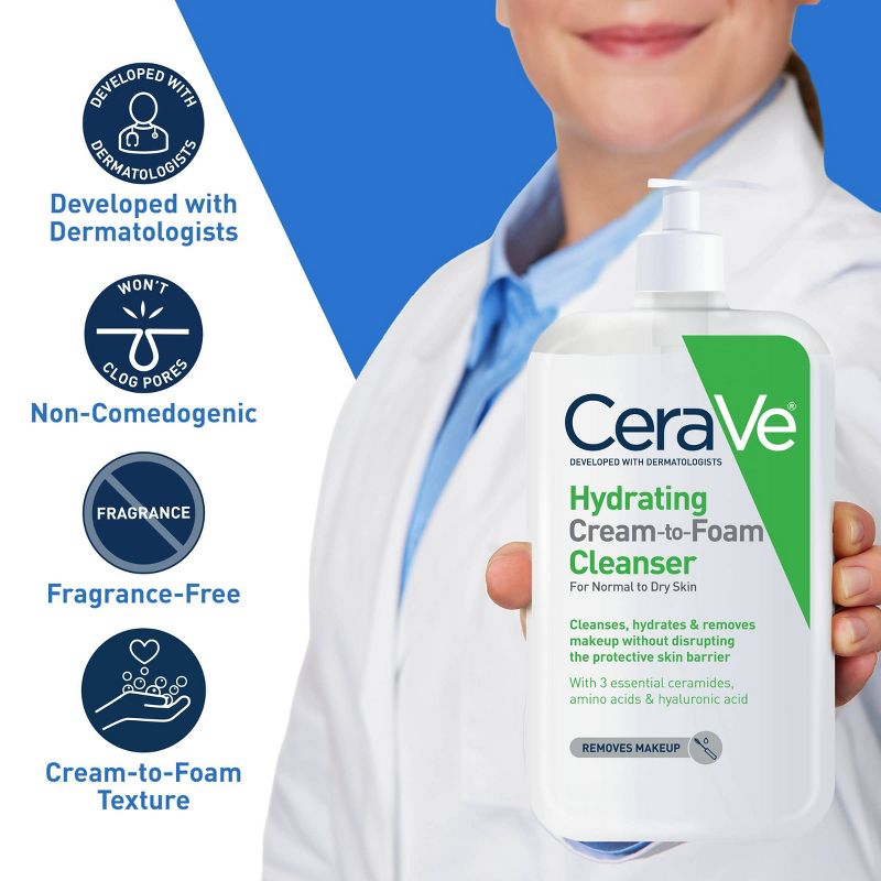 CeraVe Cream-to-Foam Makeup Remover and Face Wash - Fragrance Free, 5 of 13