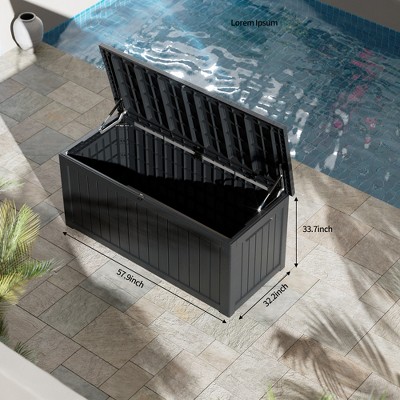 Maggift Deck Box, 230GAL Outdoor Storage Box, Patio Gardening Tools, Water and UV Resistant for Patio, Garden, Lawn, Black, 57.9"*32.2"*33.7"