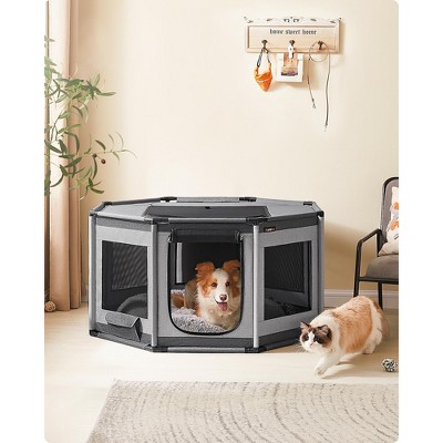 Large Dove Gray and Slate Gray Octagon Dog Playpen with Mesh Windows