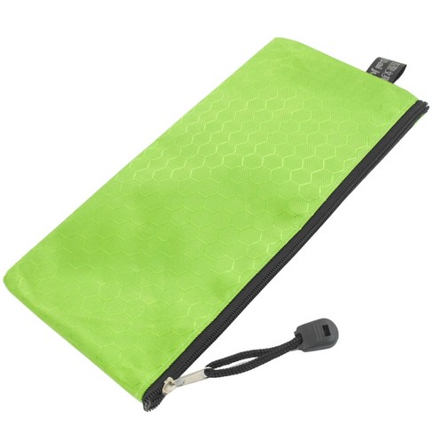 Unique Bargains PVC Canvas Hex Pattern Zipper Closure Paper Pen Bag Holder 9.1 x 4.5 Green 1pc