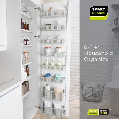 Smart Design 8-Tier Over The Door Hanging Pantry Organizer with 6 full Baskets and 2 Deep Baskets Gray: Steel Kitchen Storage, 77" Height — фото 7