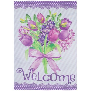 Northlight Welcome Purple Floral Bouquet Outdoor House Flag 28" x 40" - 1 of 4