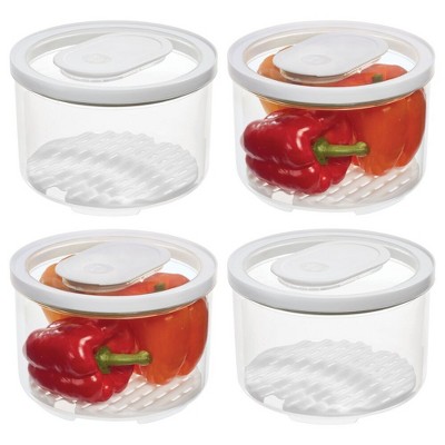 iDesign Round Produce Bin with Drainage Tray and Lid - Set of 4 - Clear