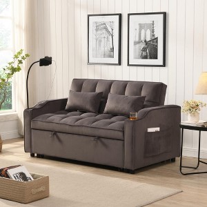 Vynxaria Sofa Bed with Trundle Charcoal Grey - 1 of 4