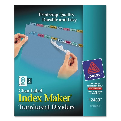 Avery Index Maker Print & Apply Clear Label Plastic Dividers 8-Tab Letter 5 Sets 12433