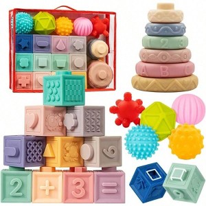 Montessori Toy with Stacking Blocks, which are soft, high-quality, and super durable. - 1 of 3