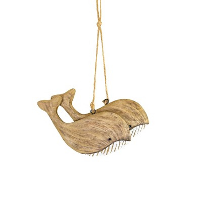 Carved Whale Decorative Accent Natural Wood & Jute by Foreside Home & Garden