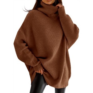 Imily Bela Womens Turtleneck Oversized Sweater Batwing Chunky Pullover Sweater Casual Fall Loose Knit Jumper Top - 1 of 4