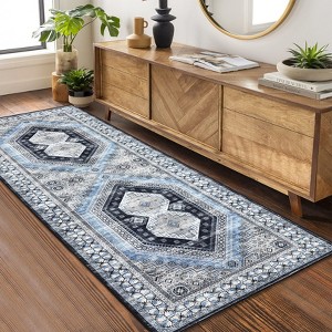 Machine Washable Vintage Printed Accent Area Rug Stain Resistant Non Slip Traditional Low Pile Floor Carpet for Living Room Bedroom Kitchen - 1 of 4