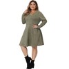Agnes Orinda Women's Plus Size Faux Suede V Neck Long Sleeve A-Line Dress - 3 of 4