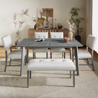 Lirago Rectangular Dining Table 30.1"H x 35.1"D x 59.8"W Vintage Ash Wood or Grey Finish High Capacity Tabletop
