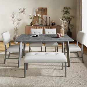 Lirago Rectangular Dining Table 30.1"H x 35.1"D x 59.8"W Vintage Ash Wood or Grey Finish High Capacity Tabletop - 1 of 4