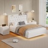 Floating Bed Frame with LED Lights, Modern Upholstered Bed with Velvet Storage Headboard, No Box Spring Needed Noise Free - 2 of 4