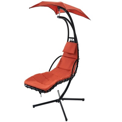 42.5"Hanging Chaise Lounger with Removable Canopy, Outdoor Swing Chair with Built-in Pillow，Orange