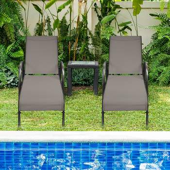 Costway 2PCS Patio Lounge Chair Chaise Adjustable Reclining Armrest Grey\Brown