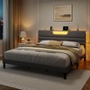 King Size Bed Frames with Upholstered Headboard Bed with Charging Station and Led Lights Bed Frame with Sturdy Wooden Slats/2-Tier Storage Grey - 3 of 4