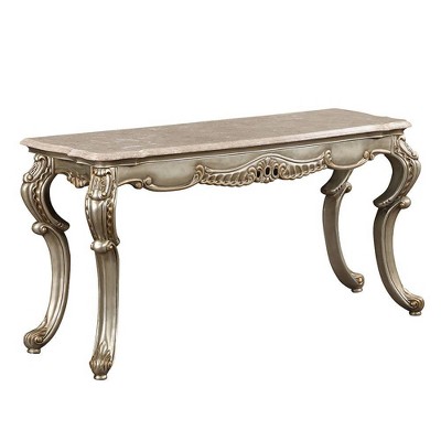 Miliani 58" Natural Marble Top Accent Table with Antique Bronze Wood Legs