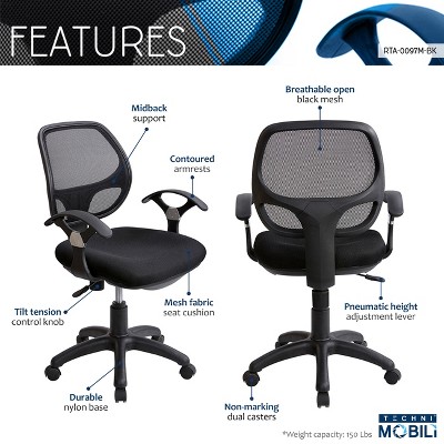 Sleek Black Mesh & Fabric Adjustable Task Chair with Swivel Base