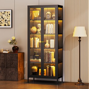 Bekrvio 67”H 3-Side Glass Display Cabinet With Lights,5-Layer Storage with Double Doors and Metal Frame for Collectibles, Ideal for Small Spaces - 1 of 4