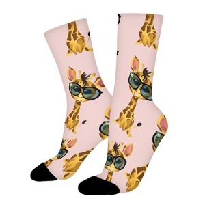 Giraffe With Glasses Women Printed Crew Socks Funny Funky Socks Soft Polyester Novelty Gifts for Artists Men - 1 of 1