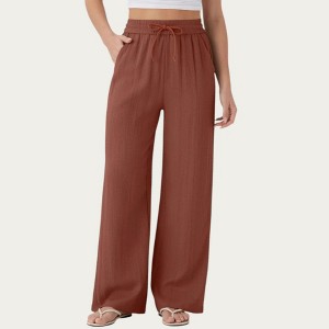 Anna-Kaci Women's High Waist Drawstring Lounge Pants with Wide Leg Silhouette Soft Relaxed Knit Fabric - 1 of 3