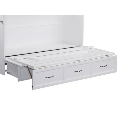 White Coastal Queen Murphy Bed Chest with Charging Station