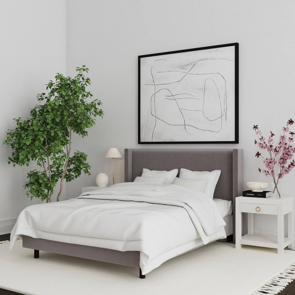 Photos - Bed Violet King Size Upholstered Wingback Platform  in Performance Velvet Steel - Threshold™
