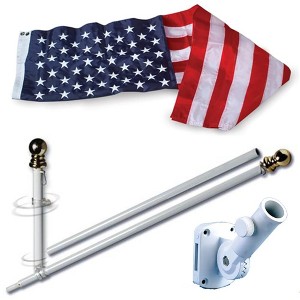 Allied Flag Pole Kit - 3 x 5 FT Nylon American Flag with 5 FT Spinning Flag Pole - 1 of 3